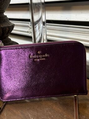 kate spade Metallic Plum Zip-Around Wallet in Shimmering Purple